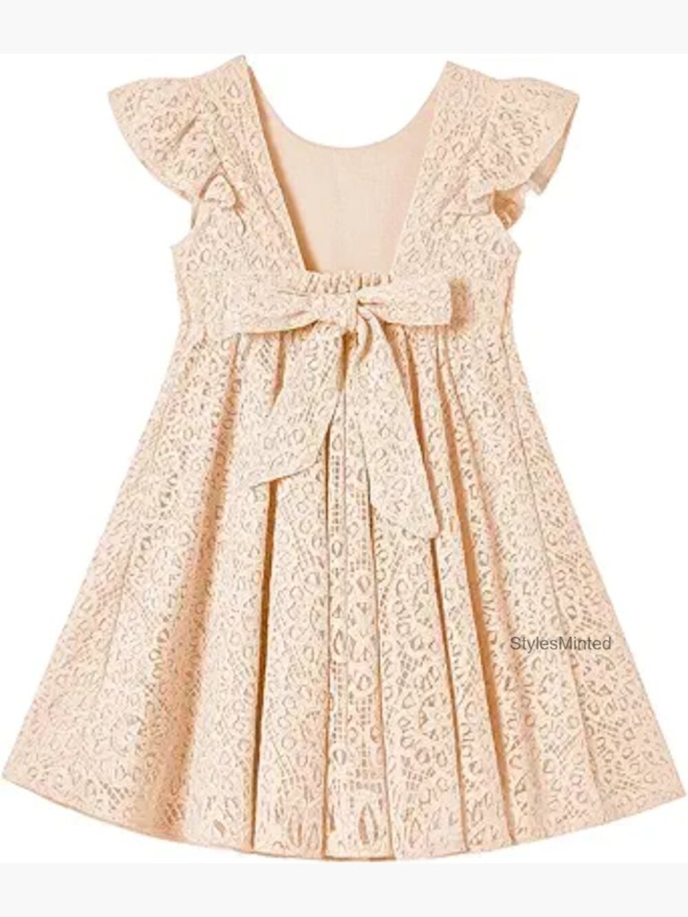 Toddler Girl Flutter Sleeve Lace Party Dress Backless Bow, A-line Crew Neck